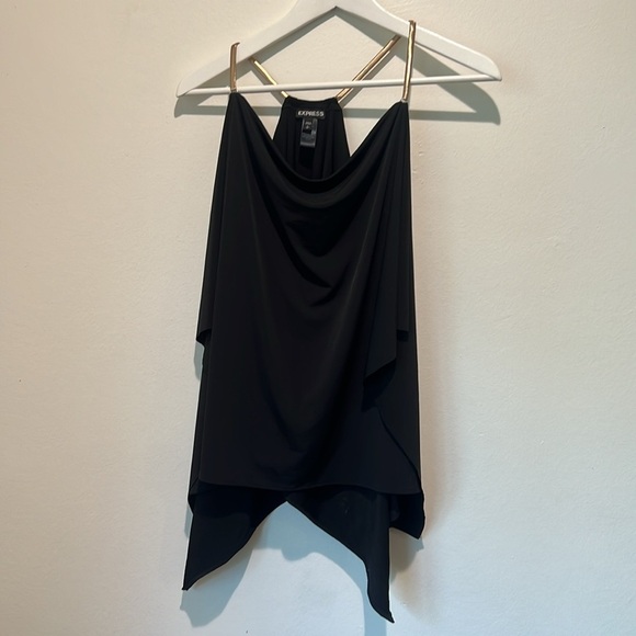 EXPRESS Asymmetrical Black Tank With Gold Chain Strap Size S - Picture 1 of 6